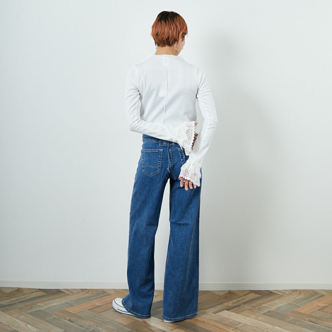 RhodolirioN [ロドリリオン] リブレースカフブルオーバーTシャツ [RV1096] A WHITE &&モデル身長：160cm 着用サイズ：0&&