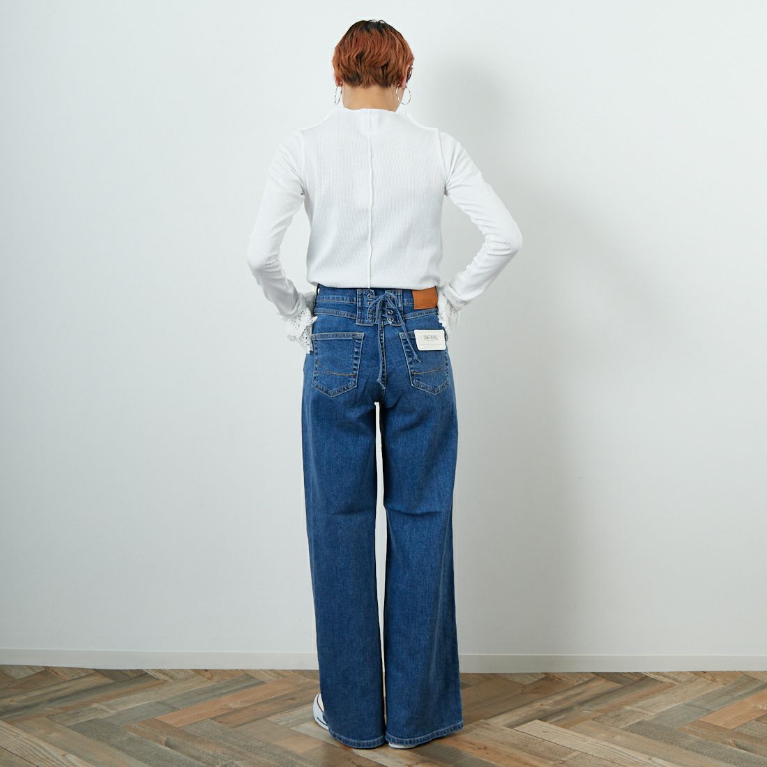 RhodolirioN [ロドリリオン] リブレースカフブルオーバーTシャツ [RV1096] A WHITE &&モデル身長：160cm 着用サイズ：0&&