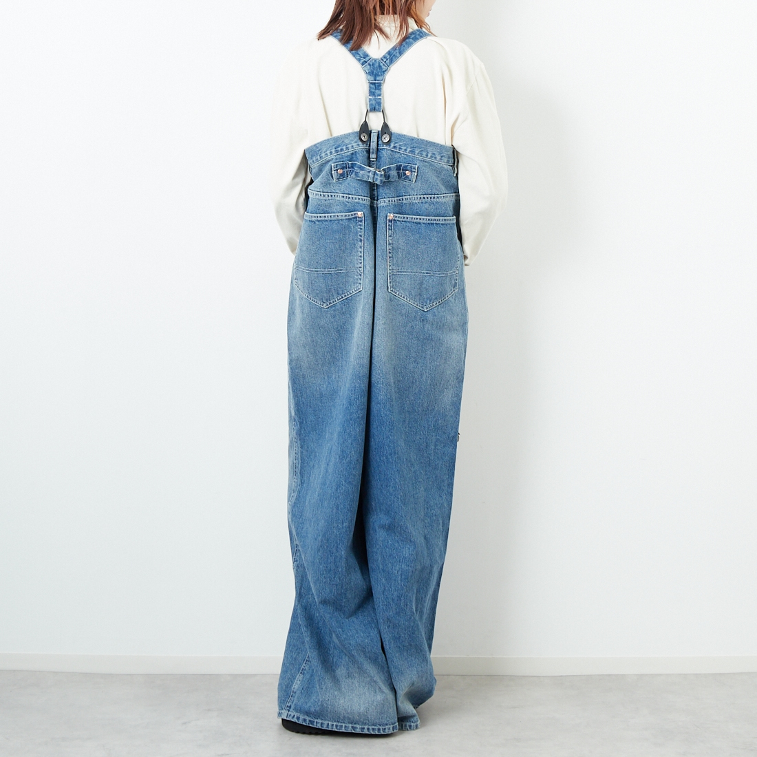 RhodolirioN [ロドリリオン] 5ポケットサスペンダーパンツ [RV1056] INDIGO &&モデル身長：167cm 着用サイズ：ONE SIZE&&