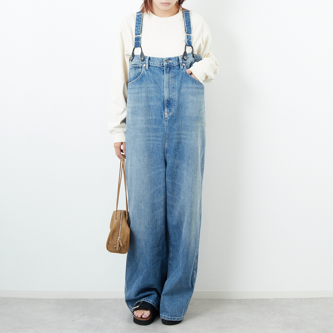 RhodolirioN [ロドリリオン] 5ポケットサスペンダーパンツ [RV1056] INDIGO &&モデル身長：167cm 着用サイズ：ONE SIZE&&