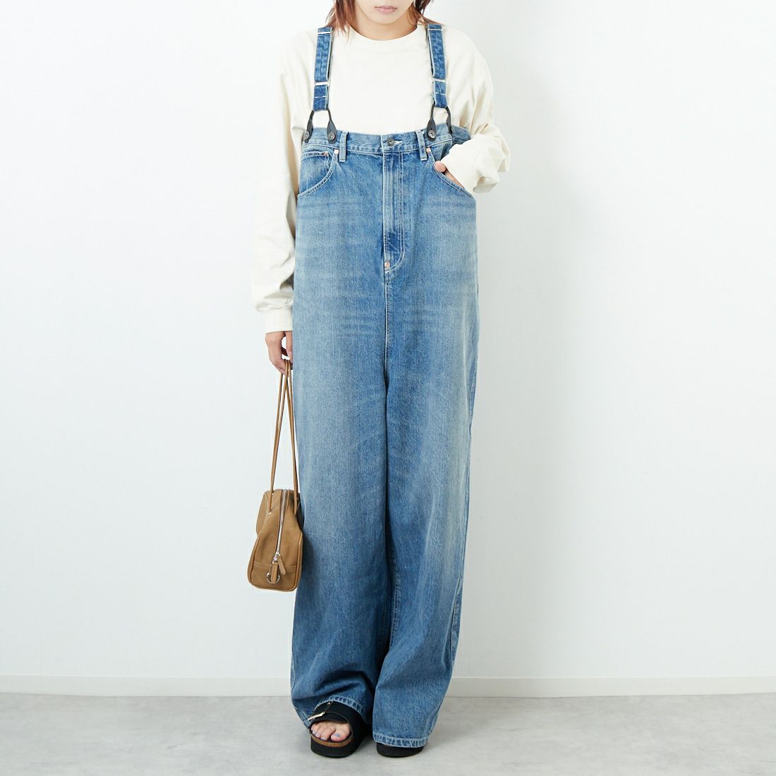 RhodolirioN [ロドリリオン] 5ポケットサスペンダーパンツ [RV1056] INDIGO &&モデル身長：167cm 着用サイズ：ONE SIZE&&