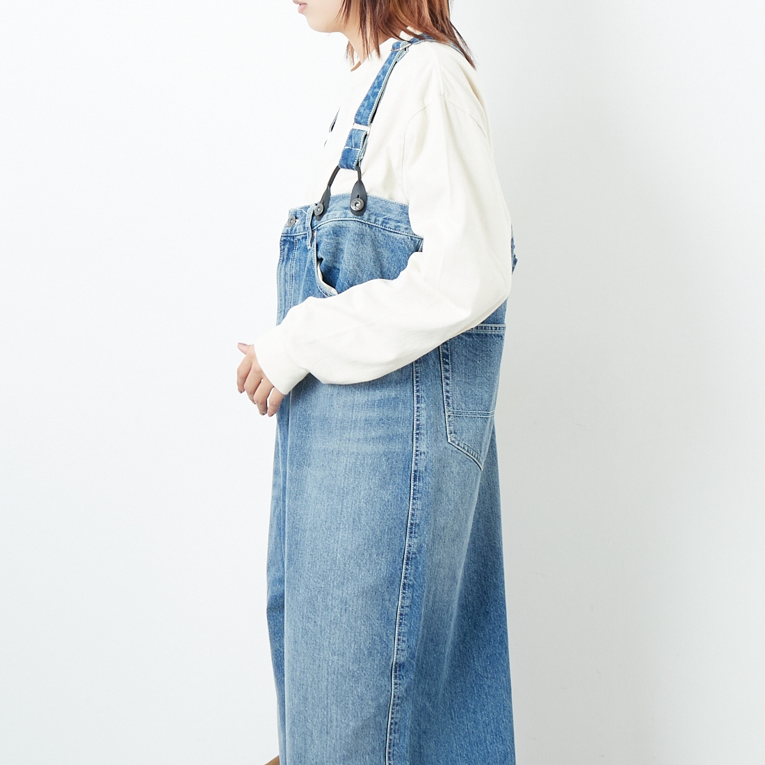 RhodolirioN [ロドリリオン] 5ポケットサスペンダーパンツ [RV1056] INDIGO &&モデル身長：167cm 着用サイズ：ONE SIZE&&