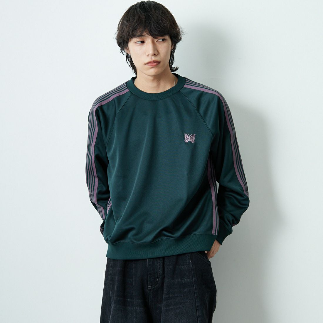 Needles [ニードルズ] トラッククルーネックシャツ [RW315] B GREEN &&モデル身長：179cm 着用サイズ：M&&