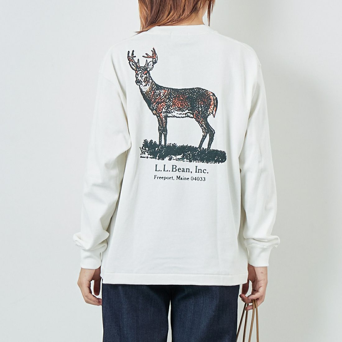 L.L.BEAN [エルエルビーン] ユニオン アニマルロングスリーブTシャツ [5475-1132] 92 DEER &&モデル身長：167cm 着用サイズ：M&&