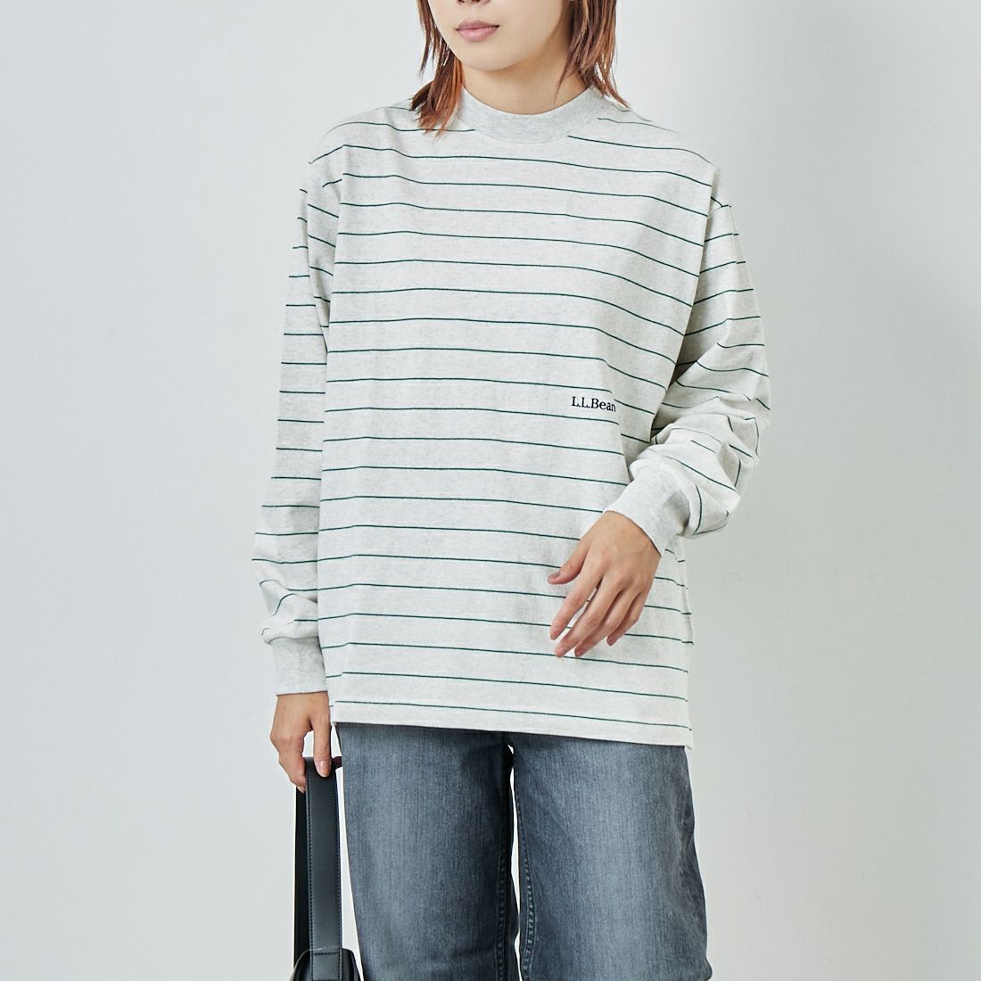 L.L.BEAN [エルエルビーン] ユニオン ロングスリーブ ストライプTシャツ [5475-1133] 90 BIR/GRA &&モデル身長：167cm 着用サイズ：M&&