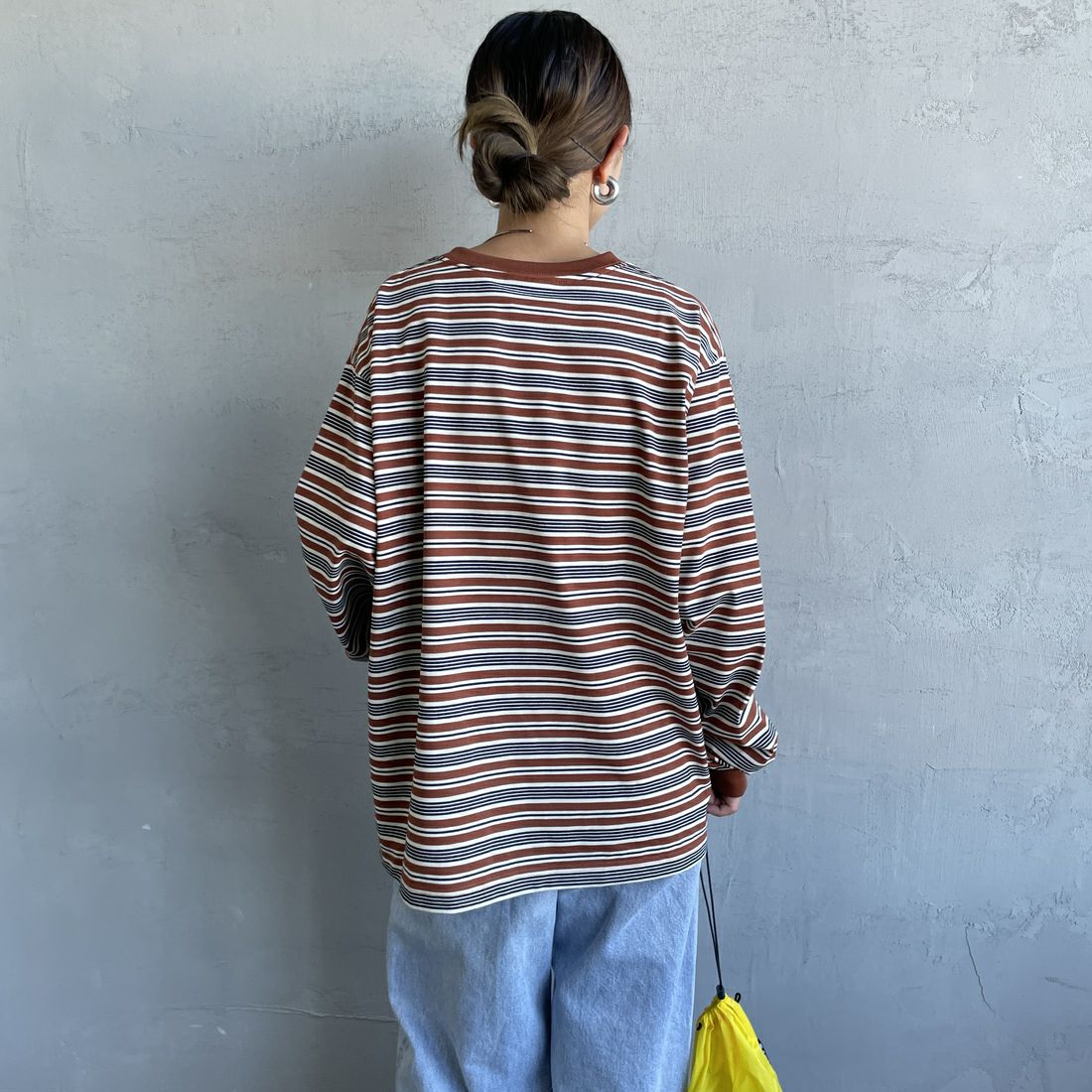 THOUSAND MILE [サウザンド マイル] ボーダーロングスリーブTシャツ [TM252TC00290] 95 BROWN &&モデル身長：150cm 着用サイズ：S&&