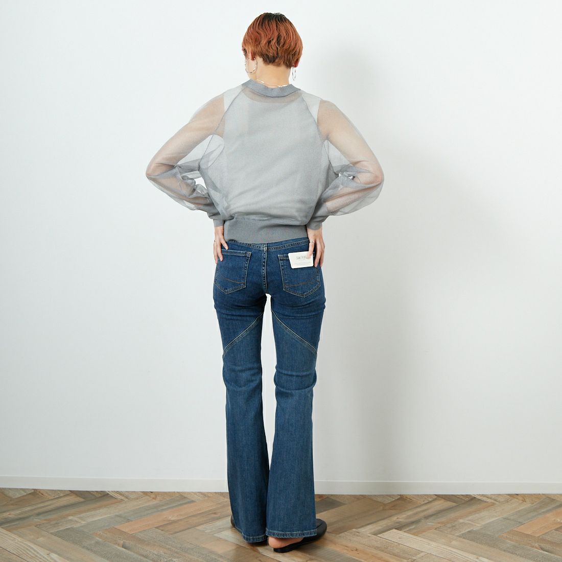 SOMETHING [サムシング] LISA スパイラルフレアデニムパンツ [SKY31] 786 SPIRAL &&モデル身長：160cm 着用サイズ：26&&