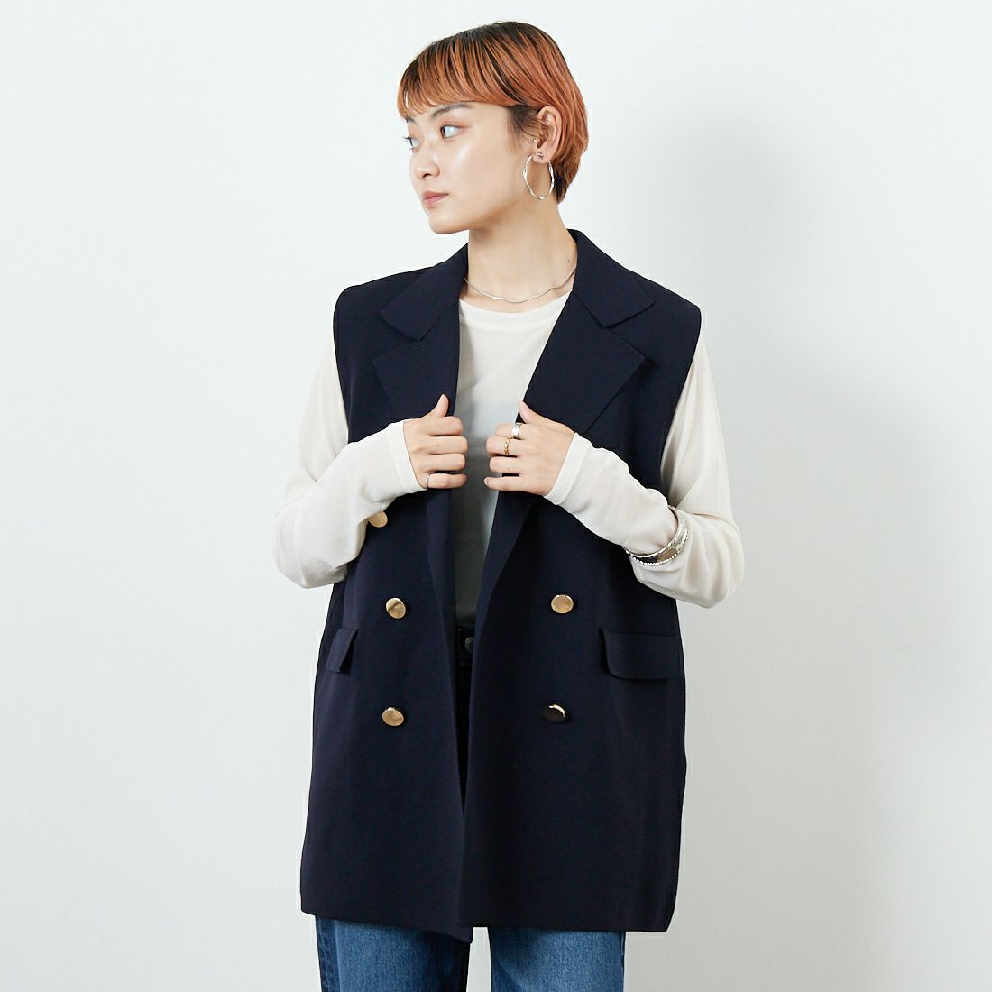 TORRAZZO DONNA [トラッゾドンナ] ミラノリブニットベスト [6260-410] 13 GRAY &&モデル身長：160cm 着用サイズ：F&&