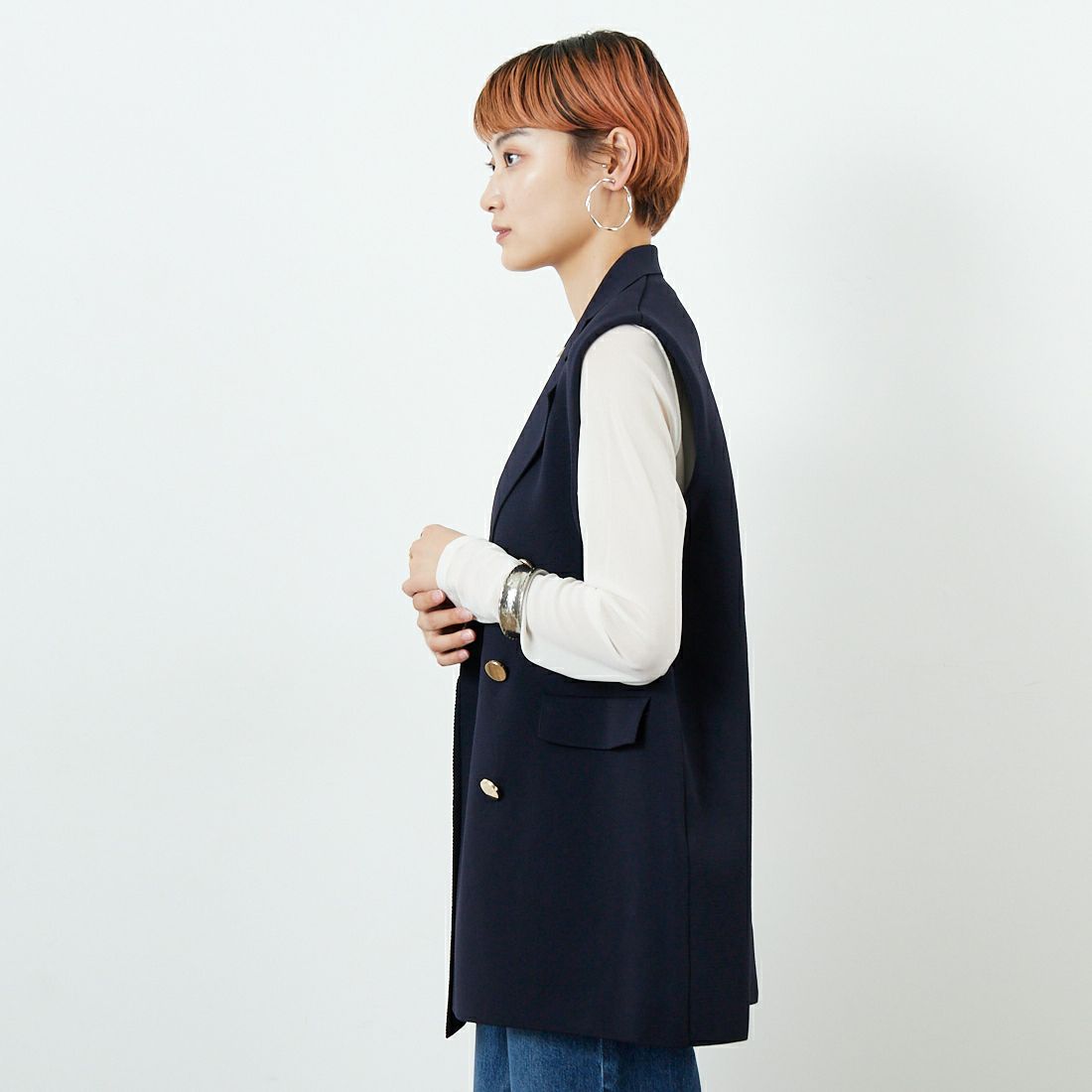 TORRAZZO DONNA [トラッゾドンナ] ミラノリブニットベスト [6260-410] 13 GRAY &&モデル身長：160cm 着用サイズ：F&&