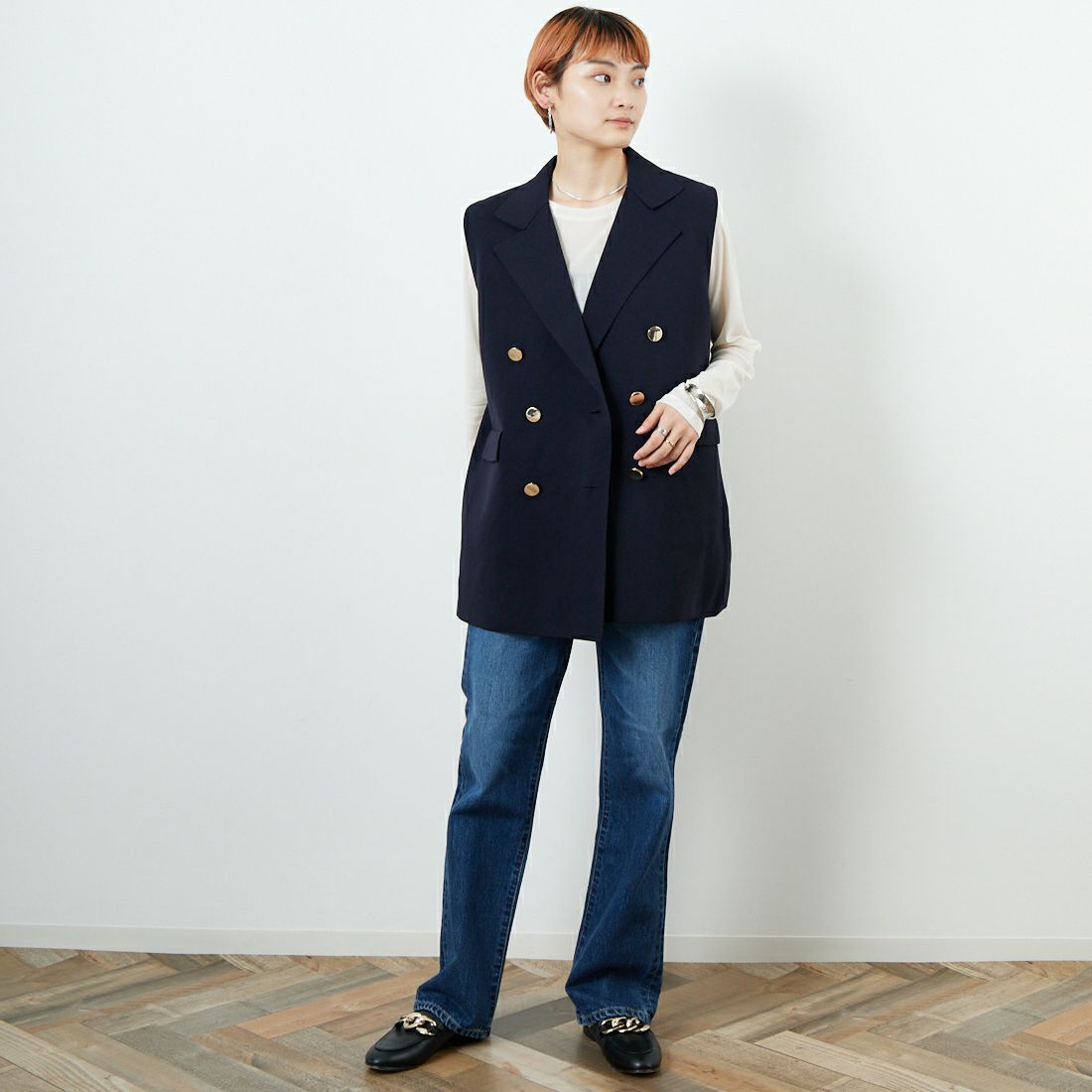 TORRAZZO DONNA [トラッゾドンナ] ミラノリブニットベスト [6260-410] 13 GRAY &&モデル身長：160cm 着用サイズ：F&&