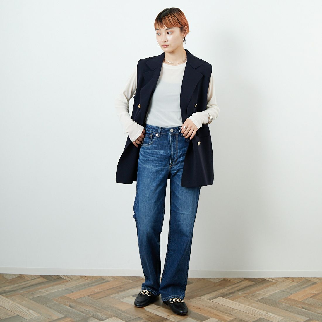 TORRAZZO TORRAZZO DONNA [トラッゾドンナ] ミラノリブニットベスト [6260-410] 13 GRAY &&モデル身長：160cm 着用サイズ：F&&DONNA [トラッゾドンナ] ミラノリブニットベスト [6260-410] 13 GRAY