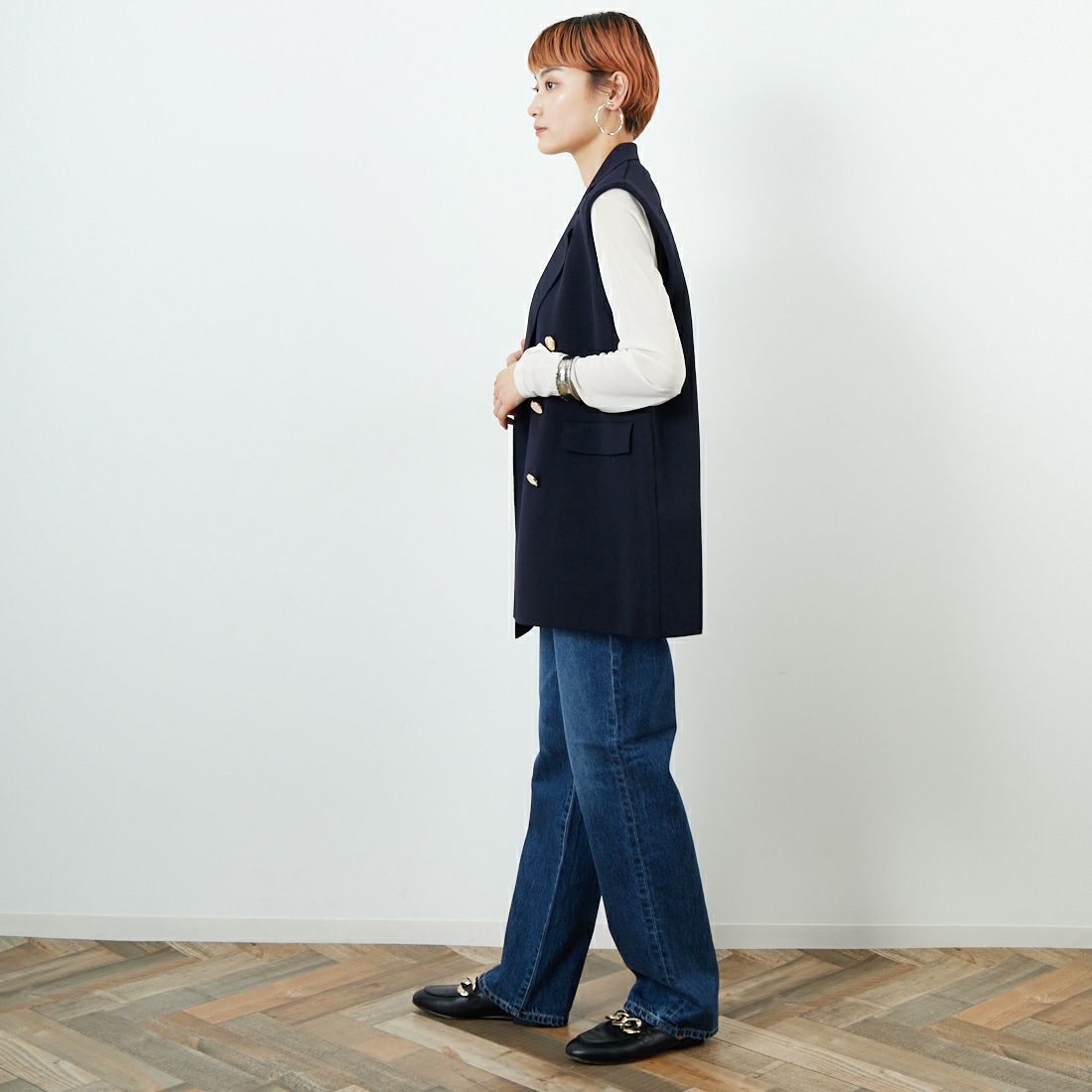 TORRAZZO DONNA [トラッゾドンナ] ミラノリブニットベスト [6260-410] 13 GRAY &&モデル身長：160cm 着用サイズ：F&&