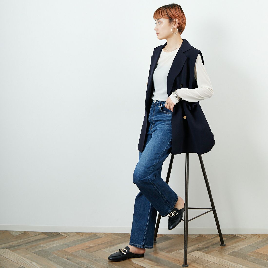 TORRAZZO DONNA [トラッゾドンナ] ミラノリブニットベスト [6260-410] 13 GRAY &&モデル身長：160cm 着用サイズ：F&&