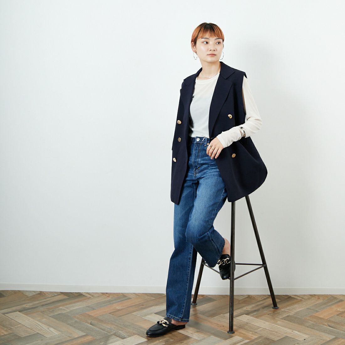 TORRAZZO DONNA [トラッゾドンナ] ミラノリブニットベスト [6260-410] 13 GRAY &&モデル身長：160cm 着用サイズ：F&&