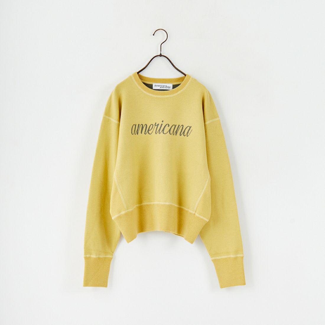 Americana × JEANS FACTORY [アメリカーナ × ジーンズファクトリー] 別注 ショート丈 フロントロゴ スウェットライクニット [ASO-C-003-2-JF] LTｲｴﾛｰ