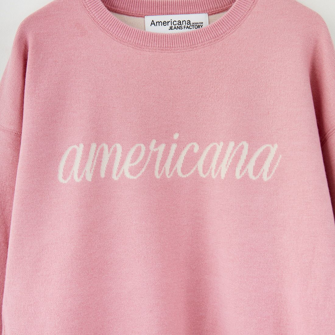 Americana × JEANS FACTORY [アメリカーナ × ジーンズファクトリー] 別注 ショート丈 フロントロゴ スウェットライクニット [ASO-C-003-2-JF] ﾋﾟﾝｸ