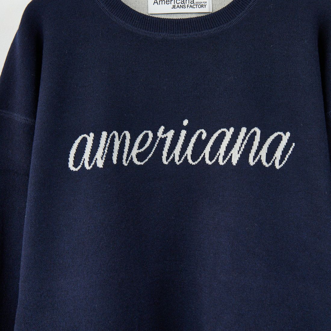 Americana × JEANS FACTORY [アメリカーナ × ジーンズファクトリー] 別注 ショート丈 フロントロゴ スウェットライクニット [ASO-C-003-2-JF] ﾈｲﾋﾞｰ
