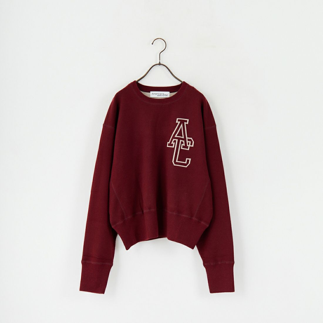 Americana × JEANS FACTORY [アメリカーナ × ジーンズファクトリー] 別注 ショート丈 バックロゴ スウェットライクニット [ASO-C-003-1-JF] ﾜｲﾝ