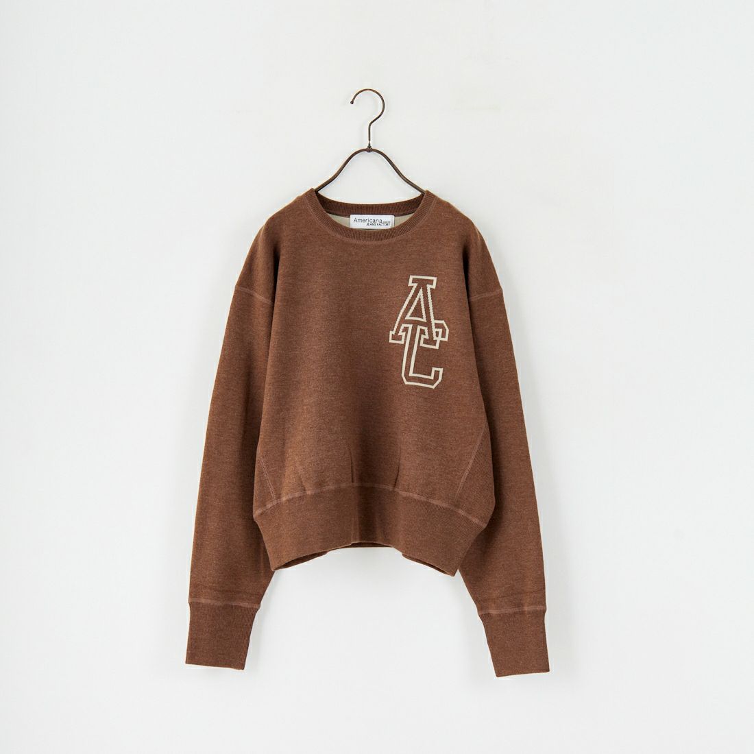 Americana × JEANS FACTORY [アメリカーナ × ジーンズファクトリー] 別注 ショート丈 バックロゴ スウェットライクニット [ASO-C-003-1-JF] ﾌﾞﾗｳﾝ