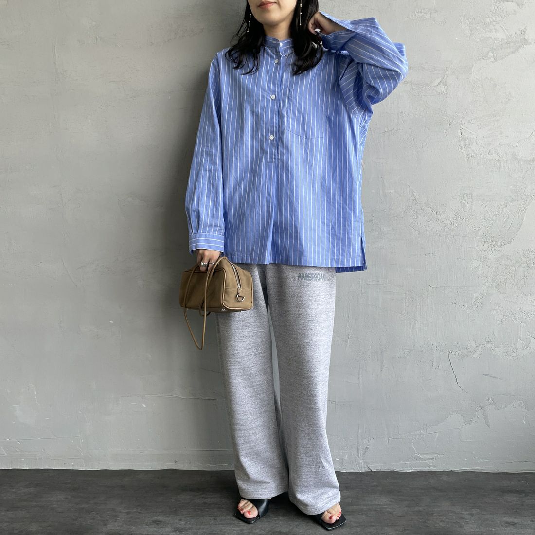 Americana × JEANS FACTORY [アメリカーナ × ジーンズファクトリー] 別注 ロゴプリント スウェットパンツ [BRF-788A-2-JF] ﾓｸｸﾞﾚｰ &&モデル身長：160cm 着用サイズ：ONE SIZE&&