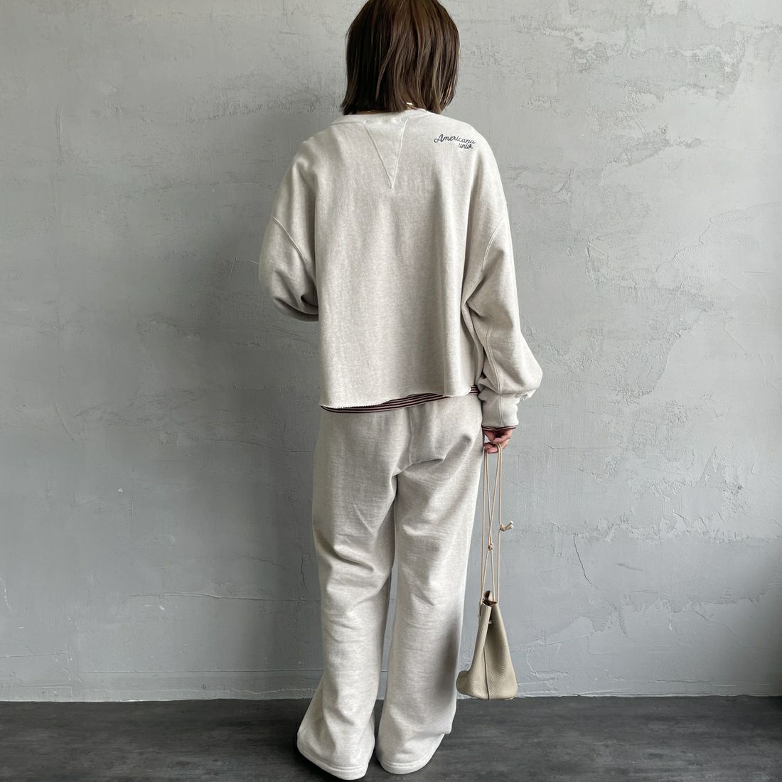 Americana × JEANS FACTORY [アメリカーナ × ジーンズファクトリー] 別注 カレッジロゴ スウェットパンツ [BRF-788A-1-JF] ｵｰﾄﾐｰﾙ &&モデル身長：158cm 着用サイズ：ONE SIZE&&