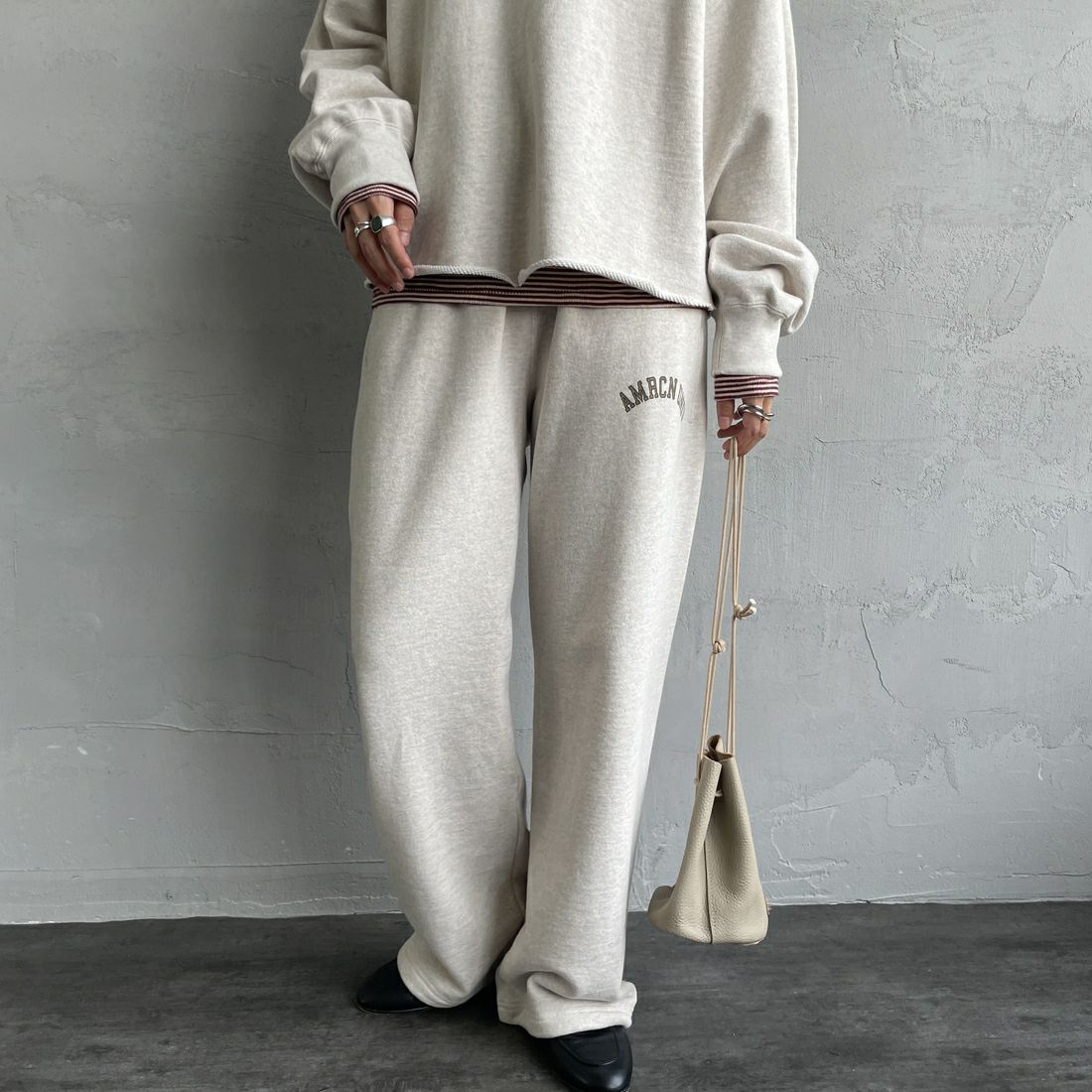 Americana × JEANS FACTORY [アメリカーナ × ジーンズファクトリー] 別注 カレッジロゴ スウェットパンツ [BRF-788A-1-JF] ｵｰﾄﾐｰﾙ &&モデル身長：158cm 着用サイズ：ONE SIZE&&