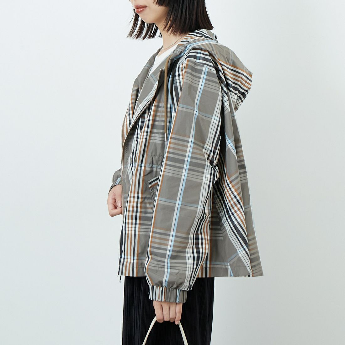 Kelen [ケレン] チェックフーディジャケット [LKL24FJK2037] BEG BROWN &&モデル身長：162cm 着用サイズ：M&&