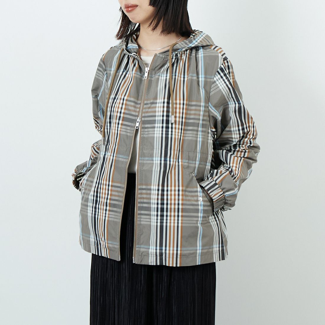 Kelen [ケレン] チェックフーディジャケット [LKL24FJK2037] BEG BROWN &&モデル身長：162cm 着用サイズ：M&&