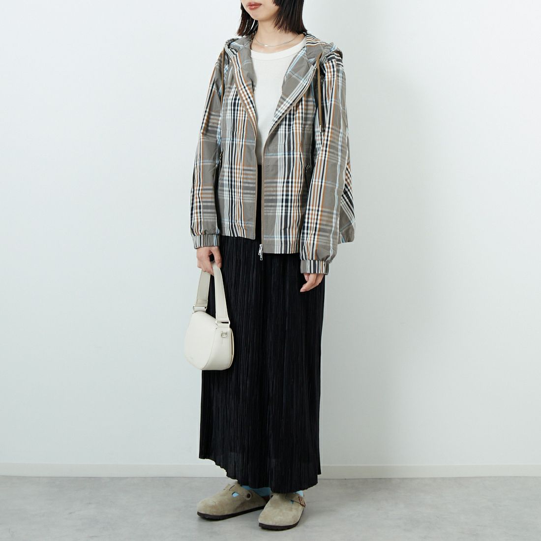 Kelen [ケレン] チェックフーディジャケット [LKL24FJK2037] BEG BROWN &&モデル身長：162cm 着用サイズ：M&&