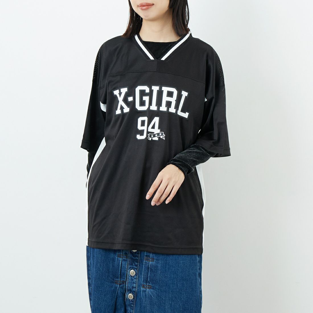 X-girl [エックスガール] フットボールメッシュTシャツワンピース [105253041001]