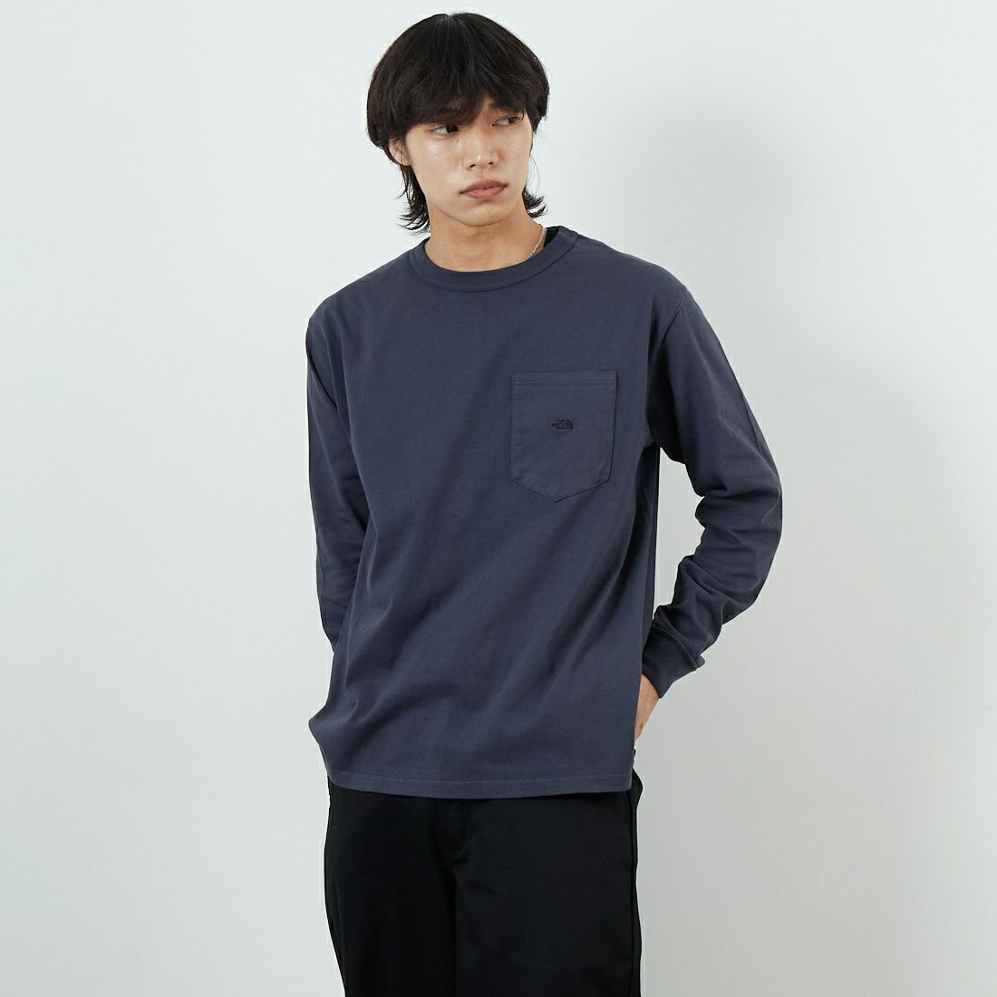 THE NORTH FACE PURPLE LABEL [ザ ノースフェイス パープルレーベル] 8オンスフィールド ロングスリーブポケットTシャツ [N25FT063] AH ASPHALT &&モデル身長：179cm 着用サイズ：M&&