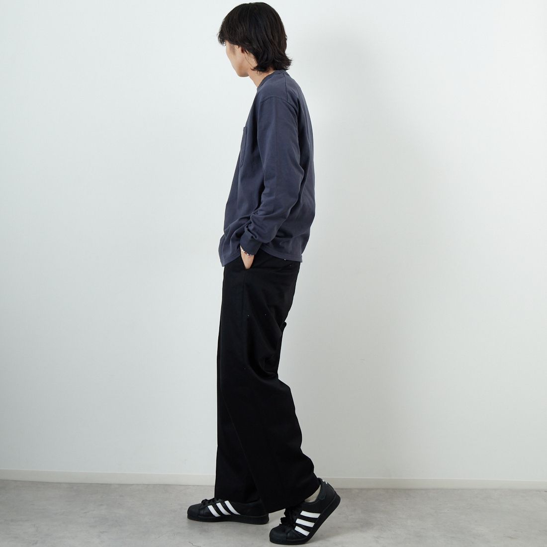 THE NORTH FACE PURPLE LABEL [ザ ノースフェイス パープルレーベル] 8オンスフィールド ロングスリーブポケットTシャツ [N25FT063] AH ASPHALT &&モデル身長：179cm 着用サイズ：M&&