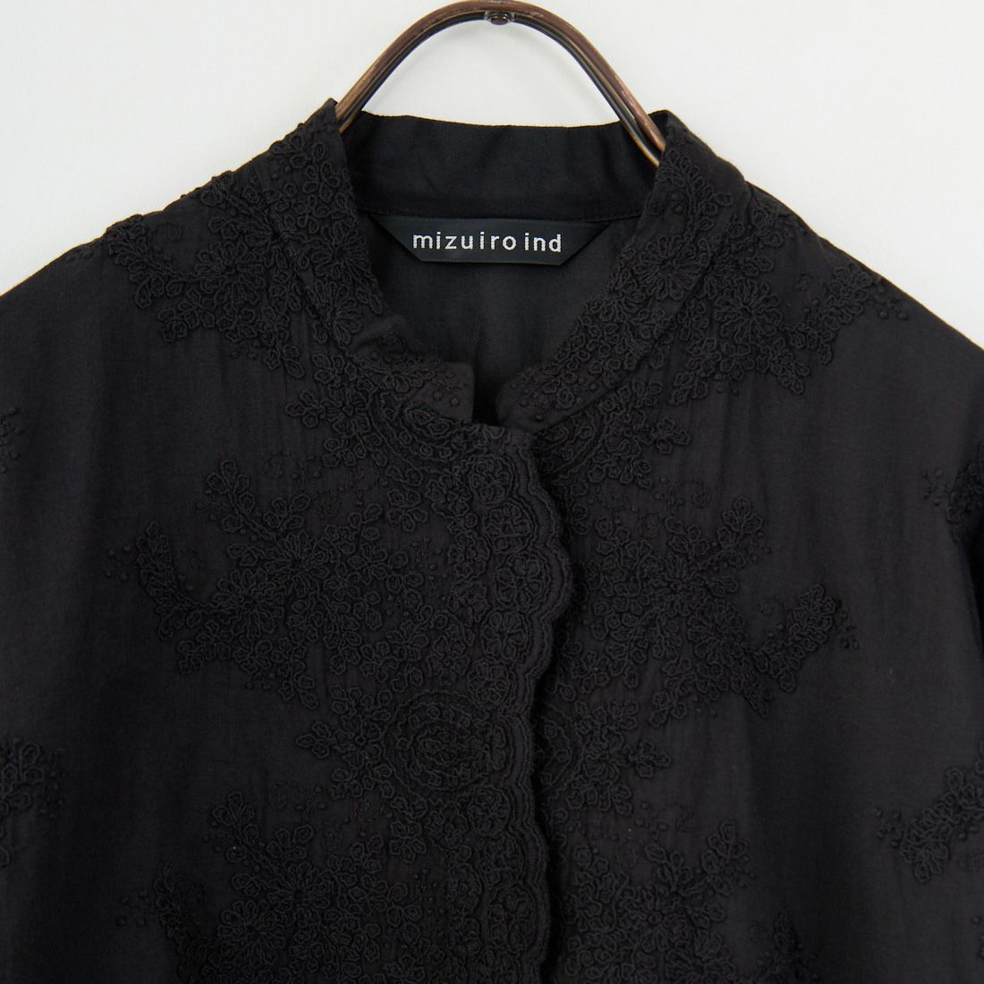 mizuiro ind [ミズイロインド] レーススタンドカラーワイドシャツ [1-239005] 99 BLACK