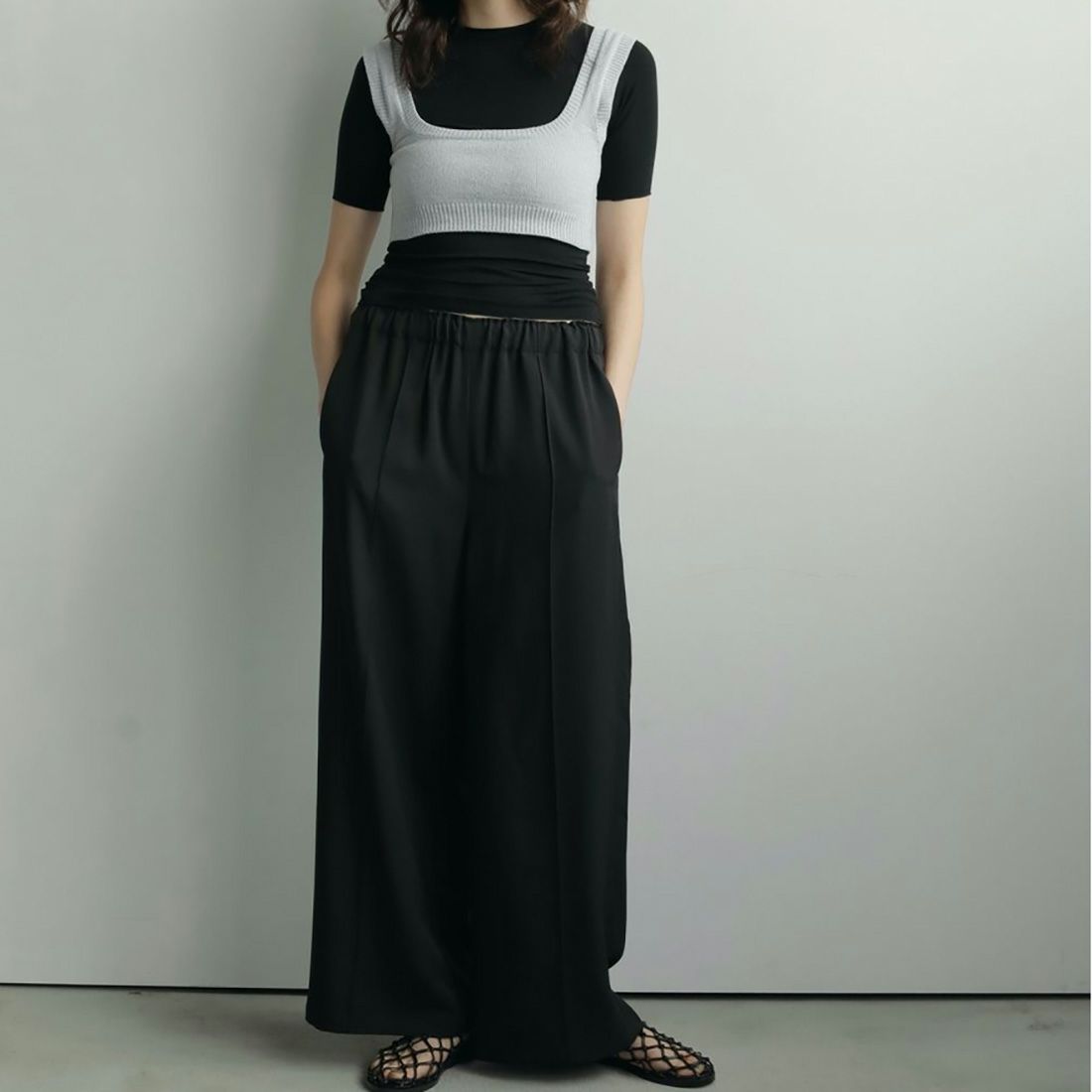 anuke [アンヌーク] ピンタックワイドパンツ [62520730] BLK