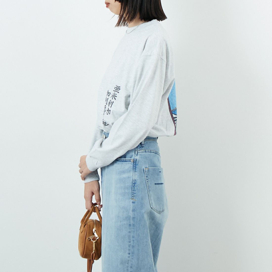 ILL ONE EIGHTY [イル ワンエイティ] アメリカンウェーブ ロングスリーブTシャツ [ILL252-02B] WHT HEATHE &&モデル身長：162cm 着用サイズ：S&&