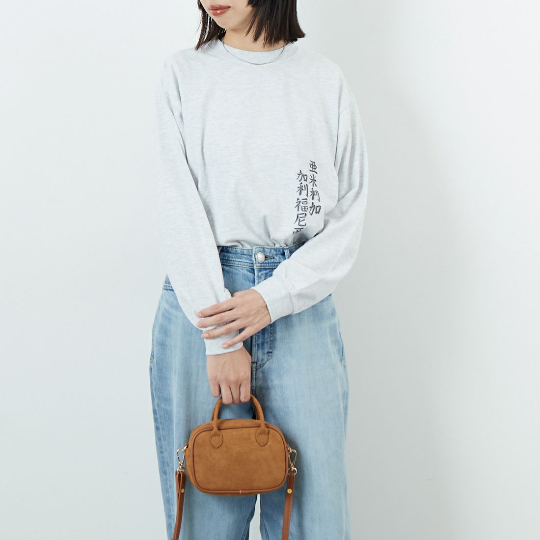 ILL ONE EIGHTY [イル ワンエイティ] アメリカンウェーブ ロングスリーブTシャツ [ILL252-02B] WHT HEATHE &&モデル身長：162cm 着用サイズ：S&&