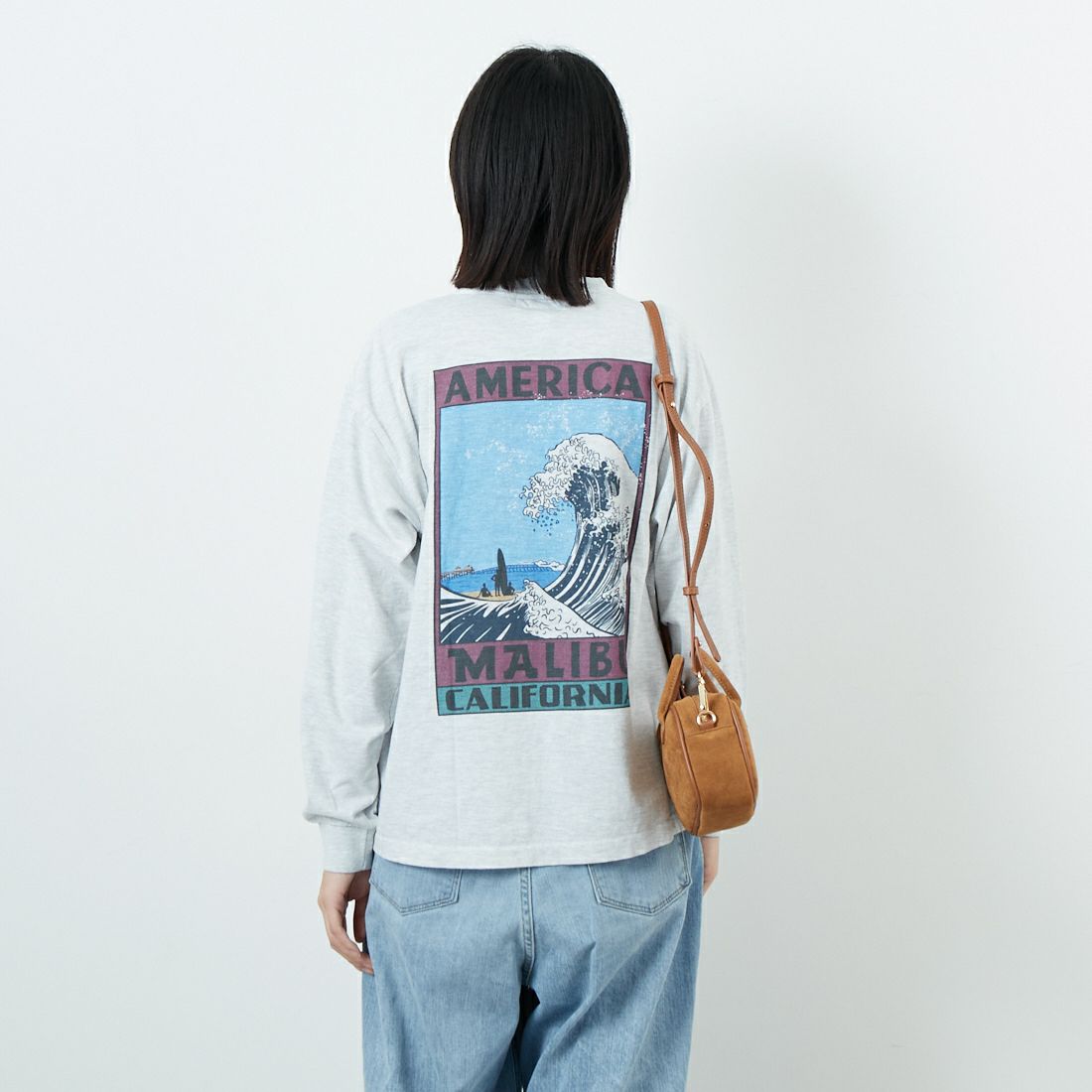 ILL ONE EIGHTY [イル ワンエイティ] アメリカンウェーブ ロングスリーブTシャツ [ILL252-02B] WHT HEATHE &&モデル身長：162cm 着用サイズ：S&&