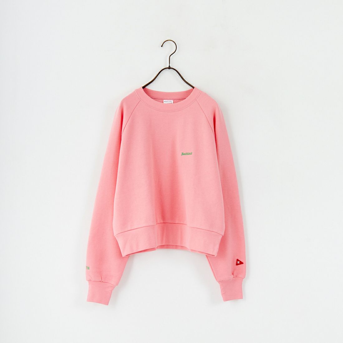 ピンク 蝶刺繍 ラグランスリーブ スウェット Health knit [ヘルスニット] 別注 ショート丈 クラシックラグラン