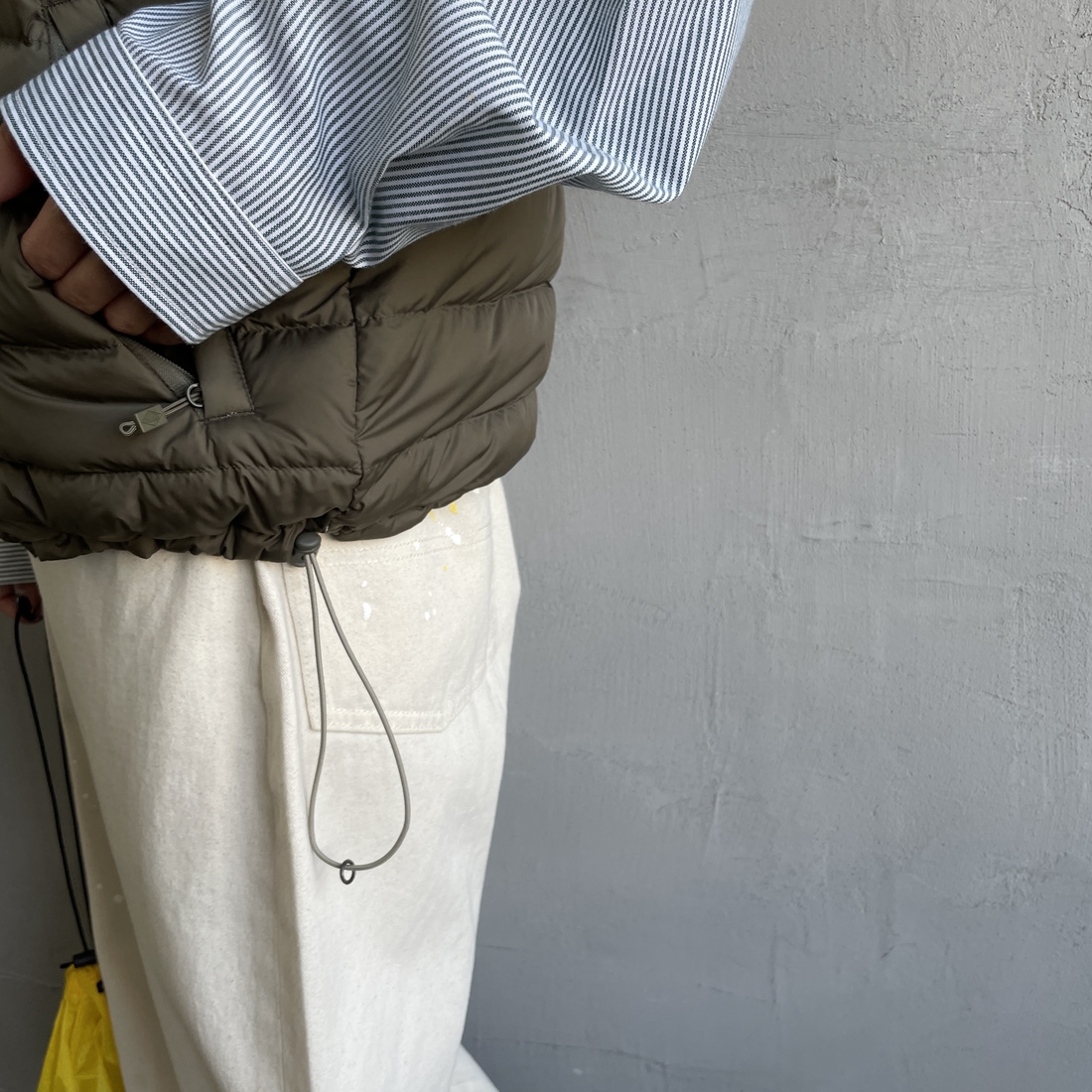 DANTON [ダントン] インナーダウン クルーネックベスト [DT-A0002RRT] OLIVE &&モデル身長：150cm 着用サイズ：M&&