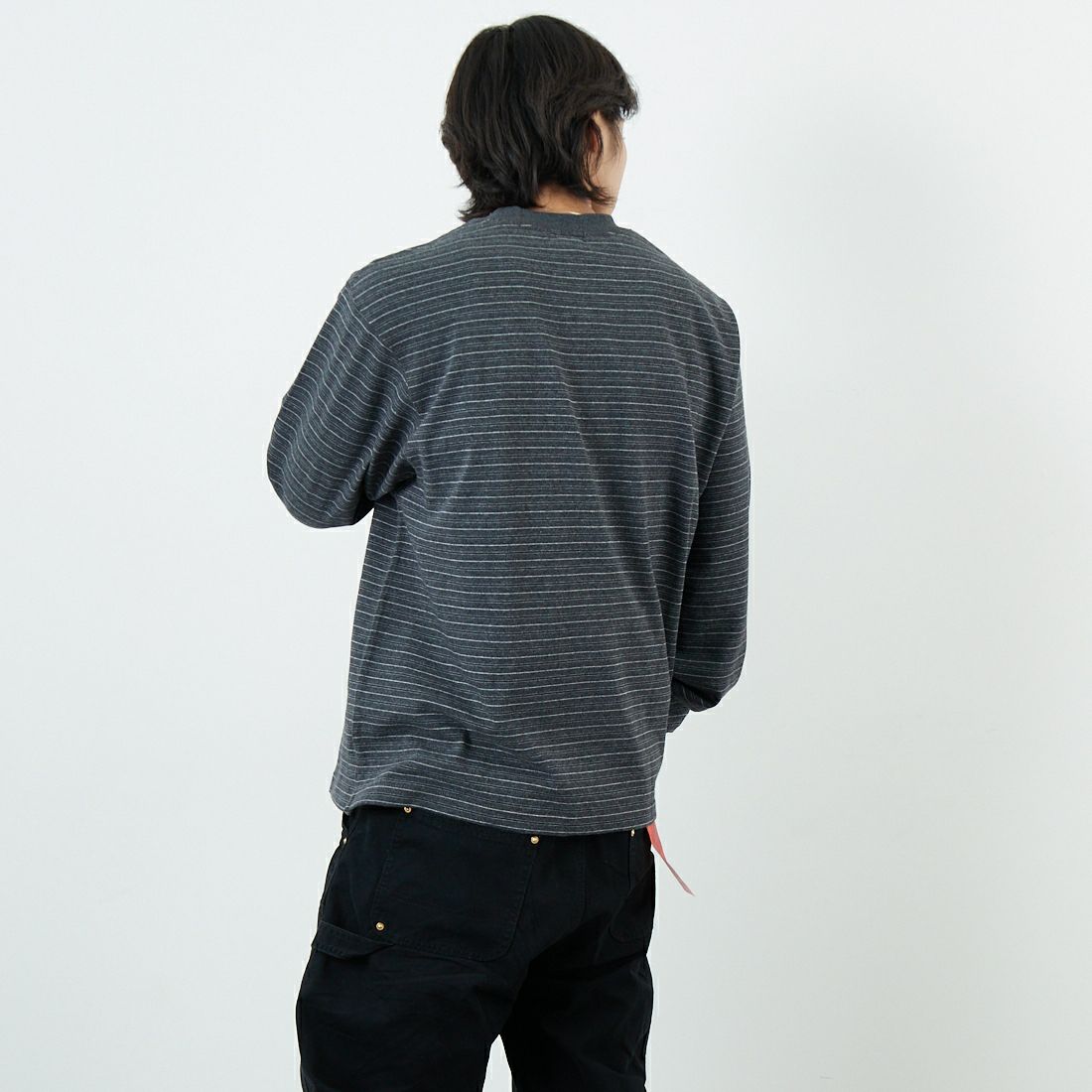 L.L.BEAN [エルエルビーン] ユニオン ロングスリーブ ストライプTシャツ [5475-1033] 94 CHA/BLK &&モデル身長：179cm 着用サイズ：M&&