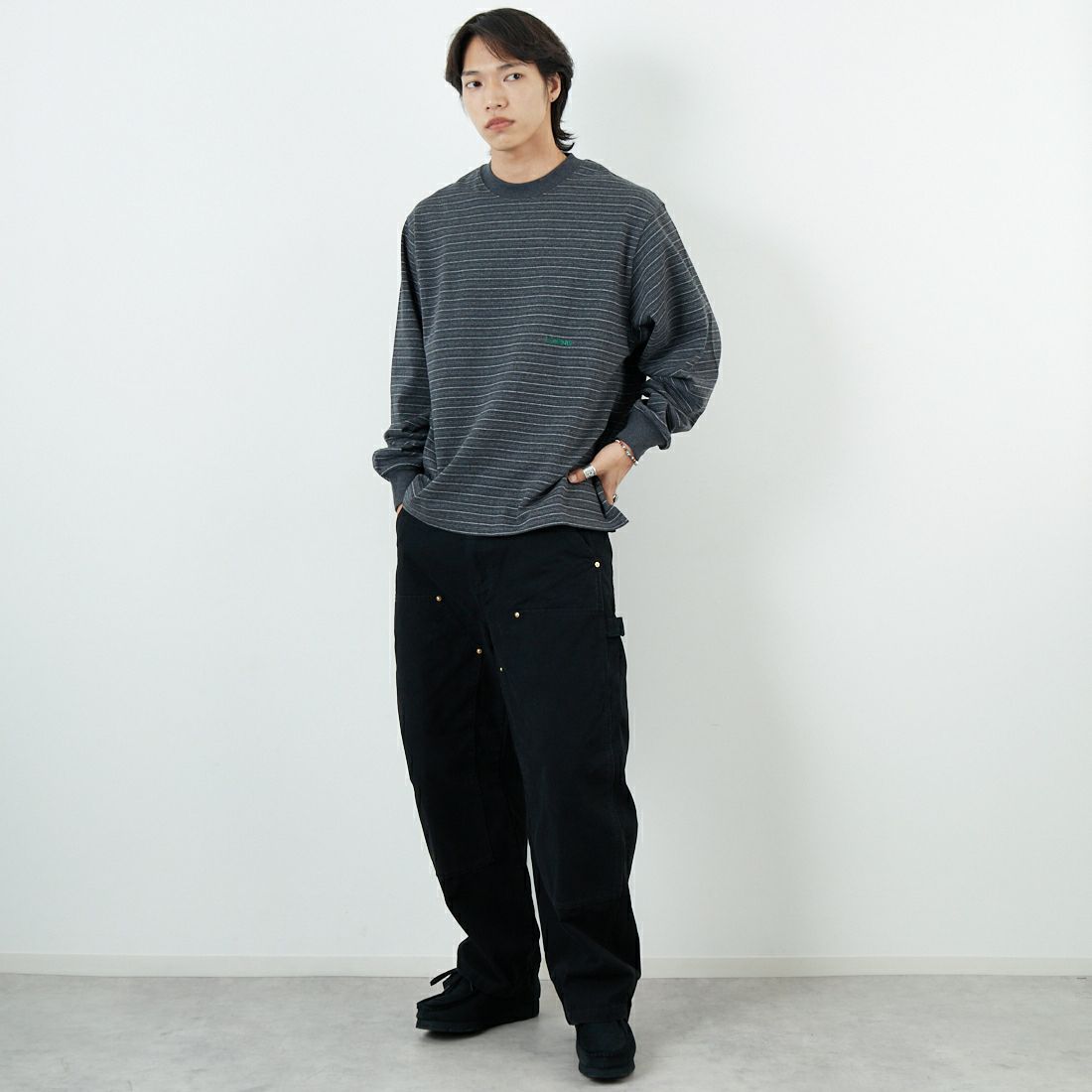 L.L.BEAN [エルエルビーン] ユニオン ロングスリーブ ストライプTシャツ [5475-1033] 94 CHA/BLK &&モデル身長：179cm 着用サイズ：M&&