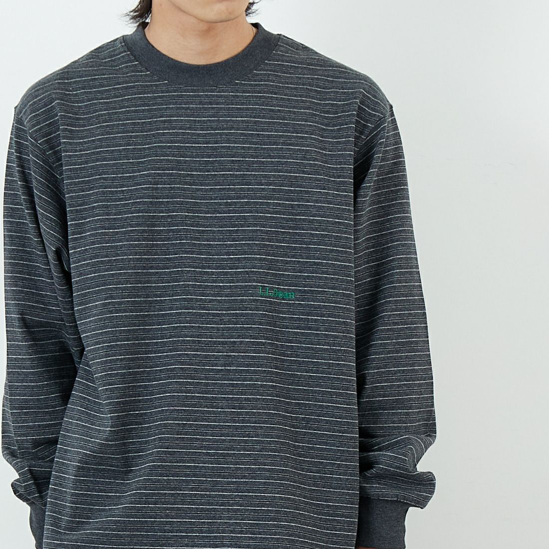 L.L.BEAN [エルエルビーン] ユニオン ロングスリーブ ストライプTシャツ [5475-1033] 94 CHA/BLK &&モデル身長：179cm 着用サイズ：M&&