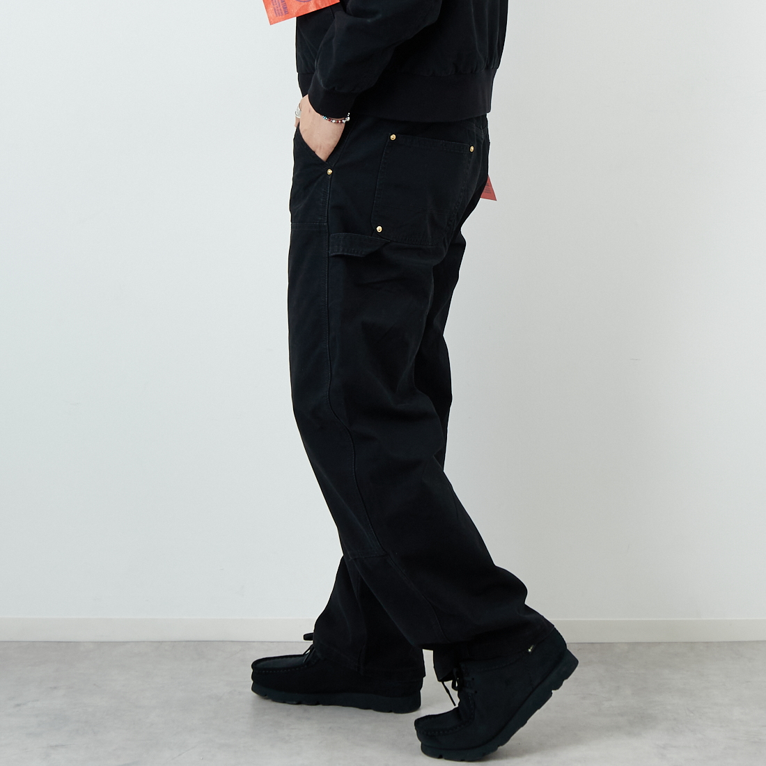 Jeans Factory Clothes [ジーンズファクトリークローズ] STANDARD ダブルニーダックカーブペインターパンツ [JFC-254-064] BLACK &&モデル身長：179cm 着用サイズ：L&&