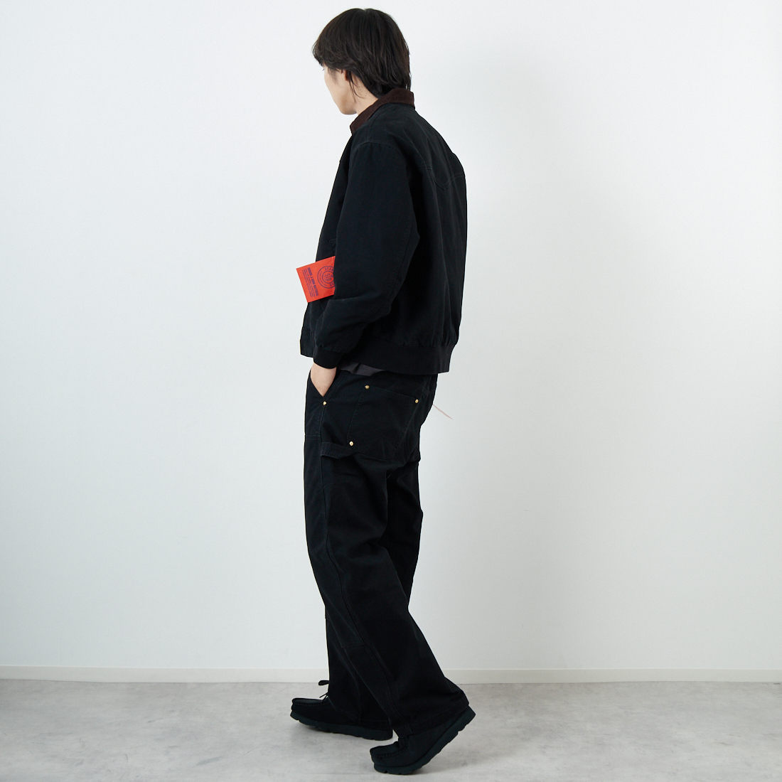 Jeans Factory Clothes [ジーンズファクトリークローズ] STANDARD ダブルニーダックカーブペインターパンツ [JFC-254-064] BLACK &&モデル身長：179cm 着用サイズ：L&&