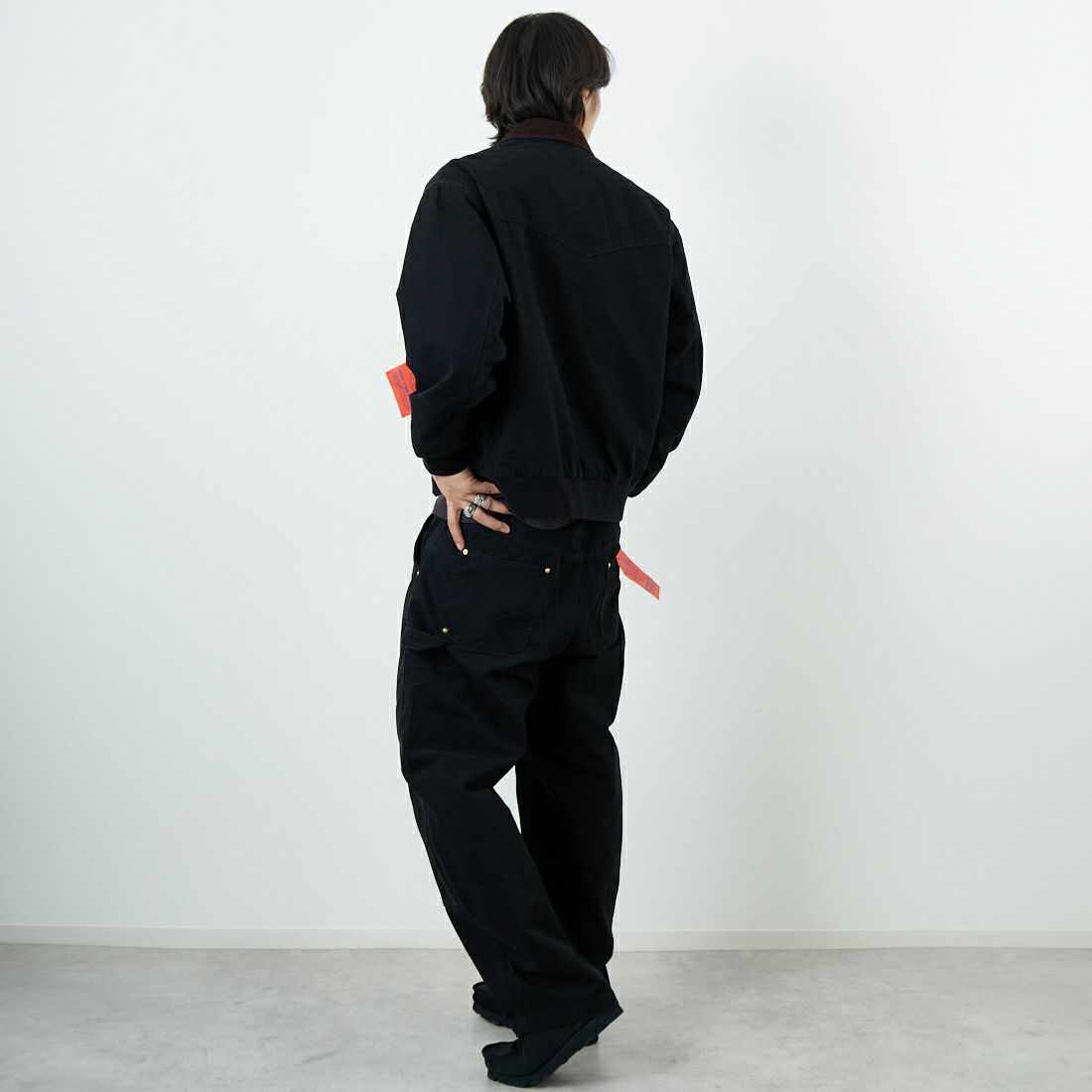 Jeans Factory Clothes [ジーンズファクトリークローズ] STANDARD ダブルニーダックカーブペインターパンツ [JFC-254-064] BLACK &&モデル身長：179cm 着用サイズ：L&&
