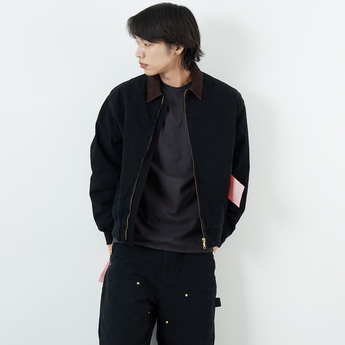 Jeans Factory Clothes [ジーンズファクトリークローズ] STANDARD ダックサンタフェワークジャケット [JFC-254-065] BLACK &&モデル身長：179cm 着用サイズ：S&&
