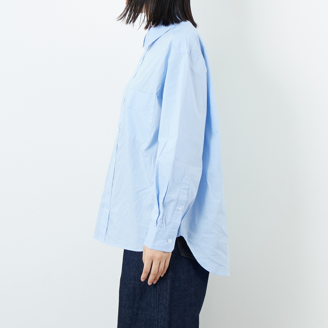 Jeans Factory Clothes [ジーンズファクトリークローズ] メンズライクオーバーサイズシャツ [JFC-253-082] BLUE &&モデル身長：162cm 着用サイズ：F&&