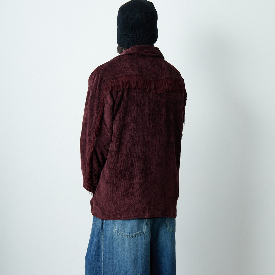 Needles [ニードルズ] フリンジオープンカラーシャツ [RW261] B BURGUNDY &&モデル身長：179cm 着用サイズ：M&&