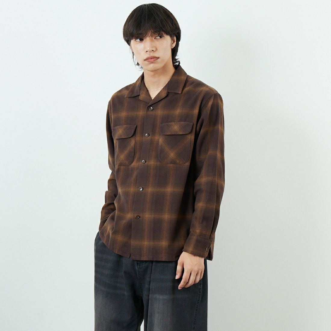 PENDLETON [ペンドルトン] オープンカラーシャツ [5475-1000] 13 BRN/BEG &&モデル身長：179cm 着用サイズ：M&&