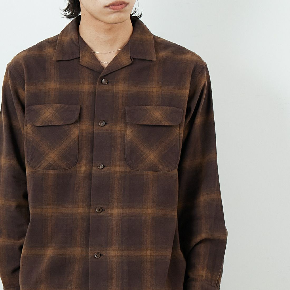PENDLETON [ペンドルトン] オープンカラーシャツ [5475-1000] 13 BRN/BEG &&モデル身長：179cm 着用サイズ：M&&